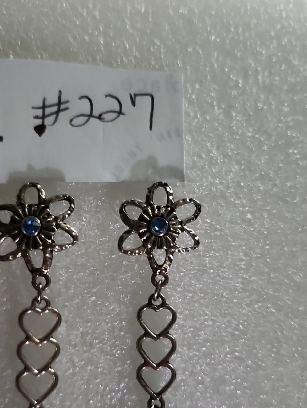 Hand Crafted Silver-Tone Floral & Heart Drop Earrings with Blue Accent